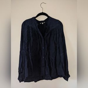 Lucky Brand Navy Patterned Button-up Blouse